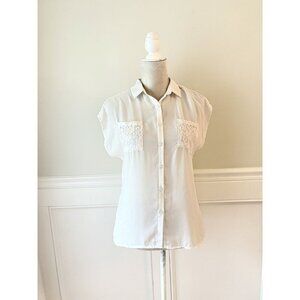 Cato S Ivory Lace Accent Button Down Shirt
